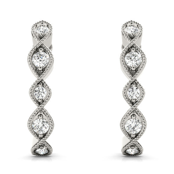White gold Milgrain Marquise Diamond Hoop Earrings with Bezel Setting 2