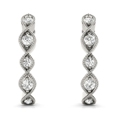 White gold Milgrain Marquise Diamond Hoop Earrings with Bezel Setting 2
