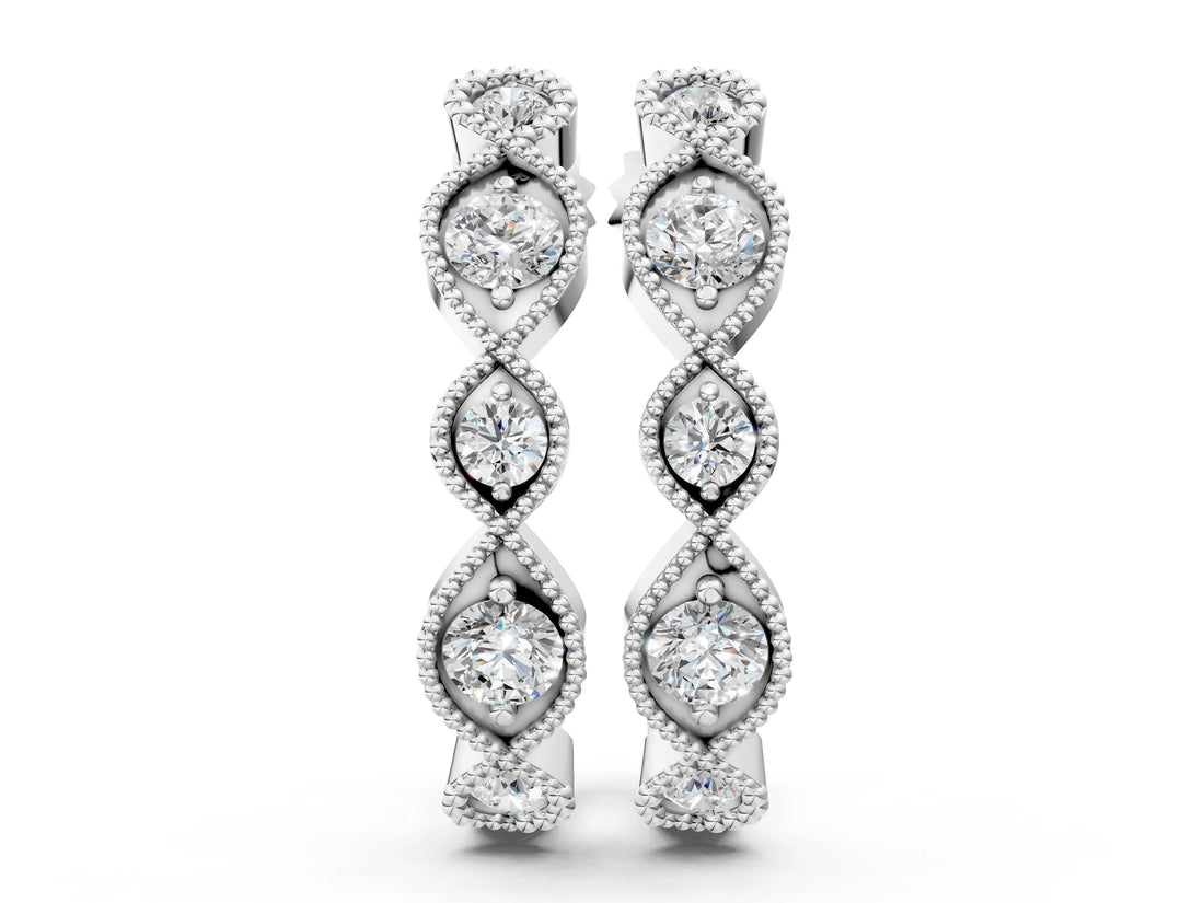 White gold Milgrain Marquise Diamond Hoop Earrings with Bezel Setting_19