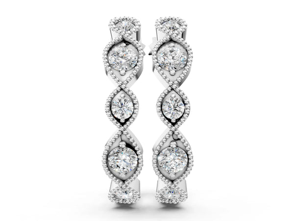 White gold Milgrain Marquise Diamond Hoop Earrings with Bezel Setting
