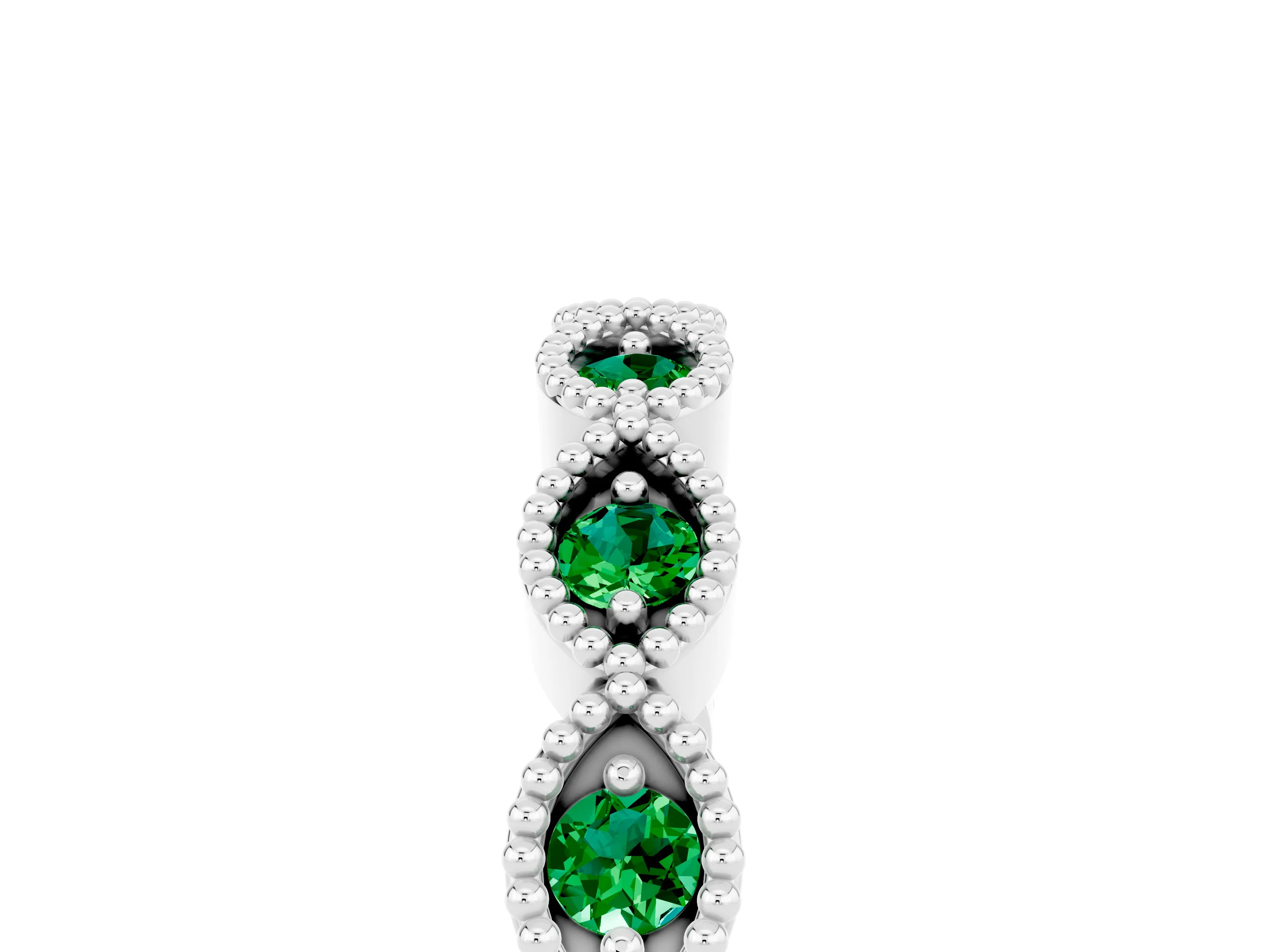 White gold Milgrain Marquise Emerald Half Eternity Band with Bezel Setting_11