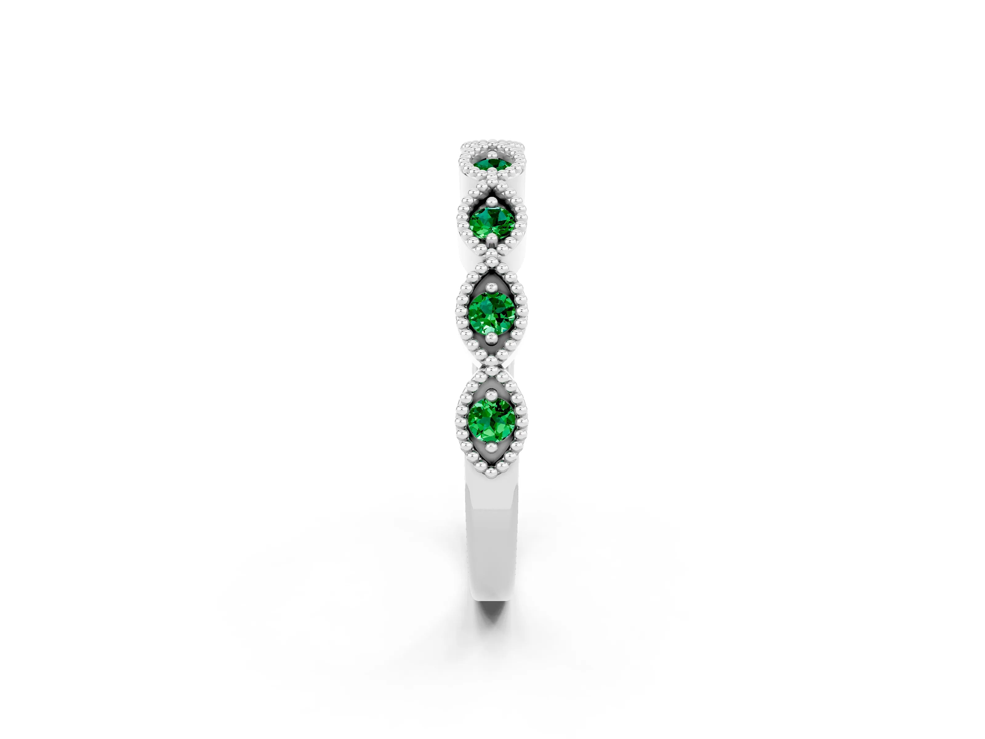 White gold Milgrain Marquise Emerald Half Eternity Band with Bezel Setting_8