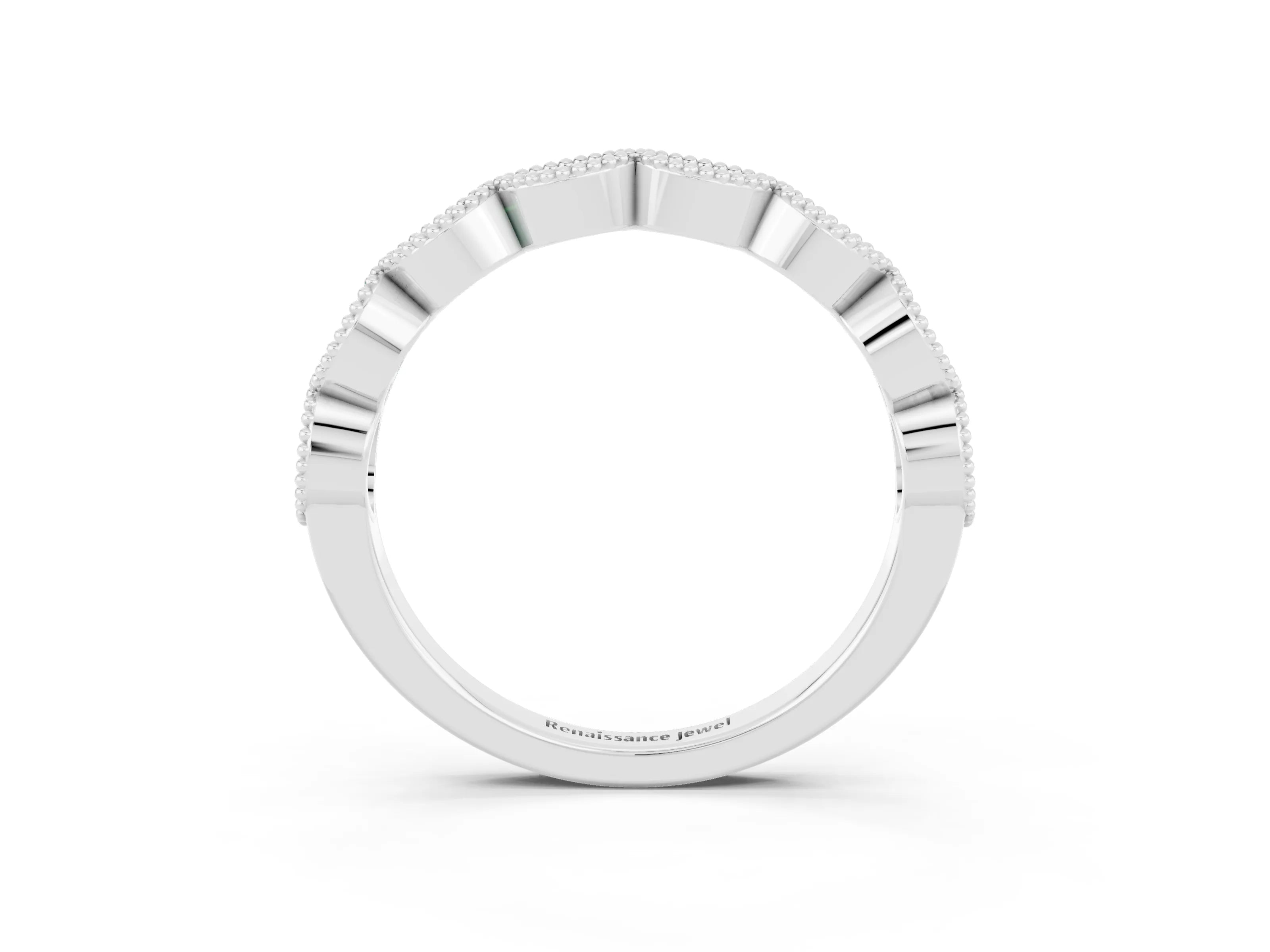 White gold Milgrain Marquise Emerald Half Eternity Band with Bezel Setting_9