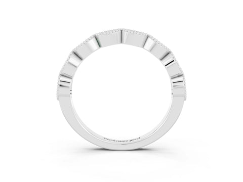 White gold Milgrain Marquise Emerald Half Eternity Band with Bezel Setting_9