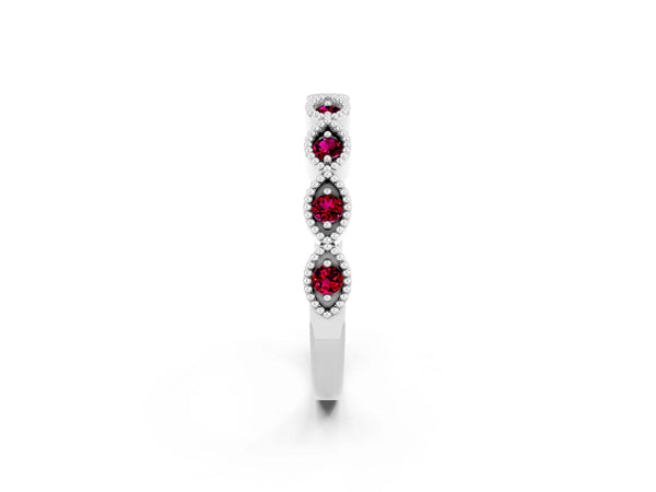 White Gold Round Garnet Vintage Milgrain Marquise Frame Half Eternity Band