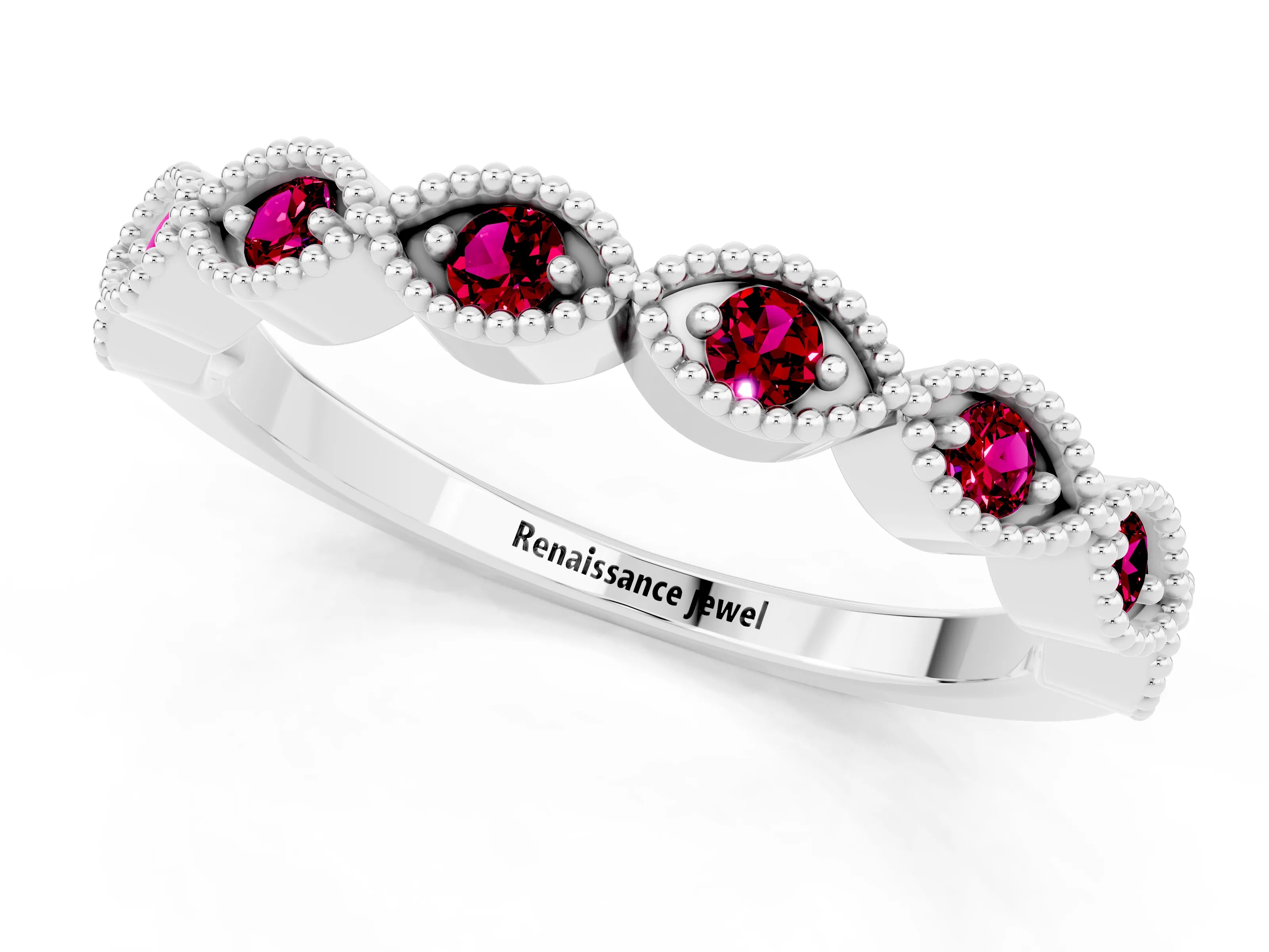 White gold Milgrain Marquise Garnet Half Eternity Band with Bezel Setting_7