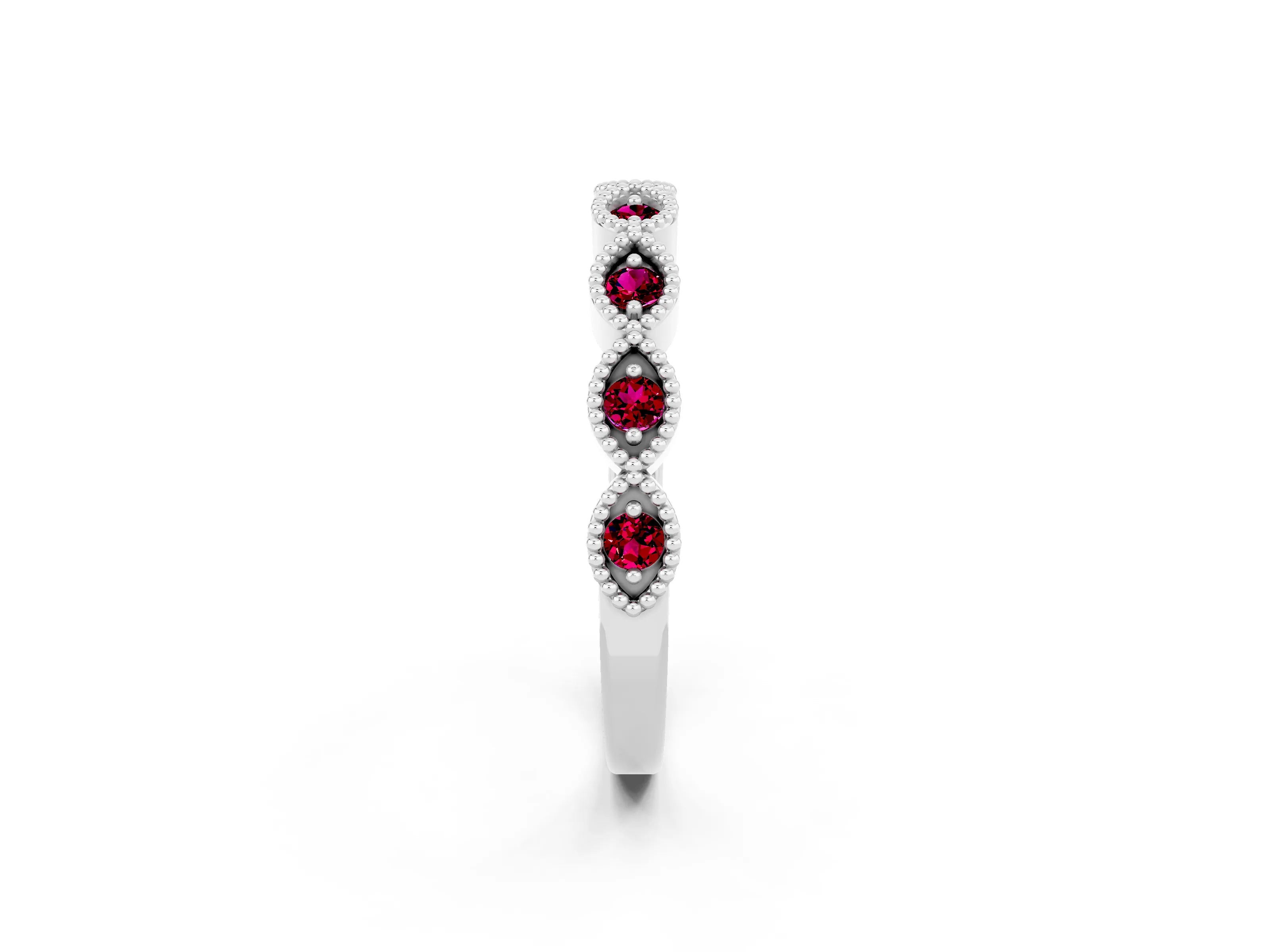 White gold Milgrain Marquise Garnet Half Eternity Band with Bezel Setting_8