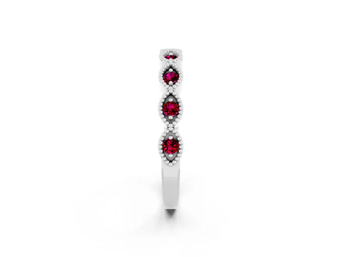 White gold Milgrain Marquise Garnet Half Eternity Band with Bezel Setting_8