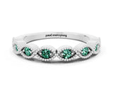 White gold Milgrain Marquise Green Sapphire Half Eternity Band with Bezel Setting_42
