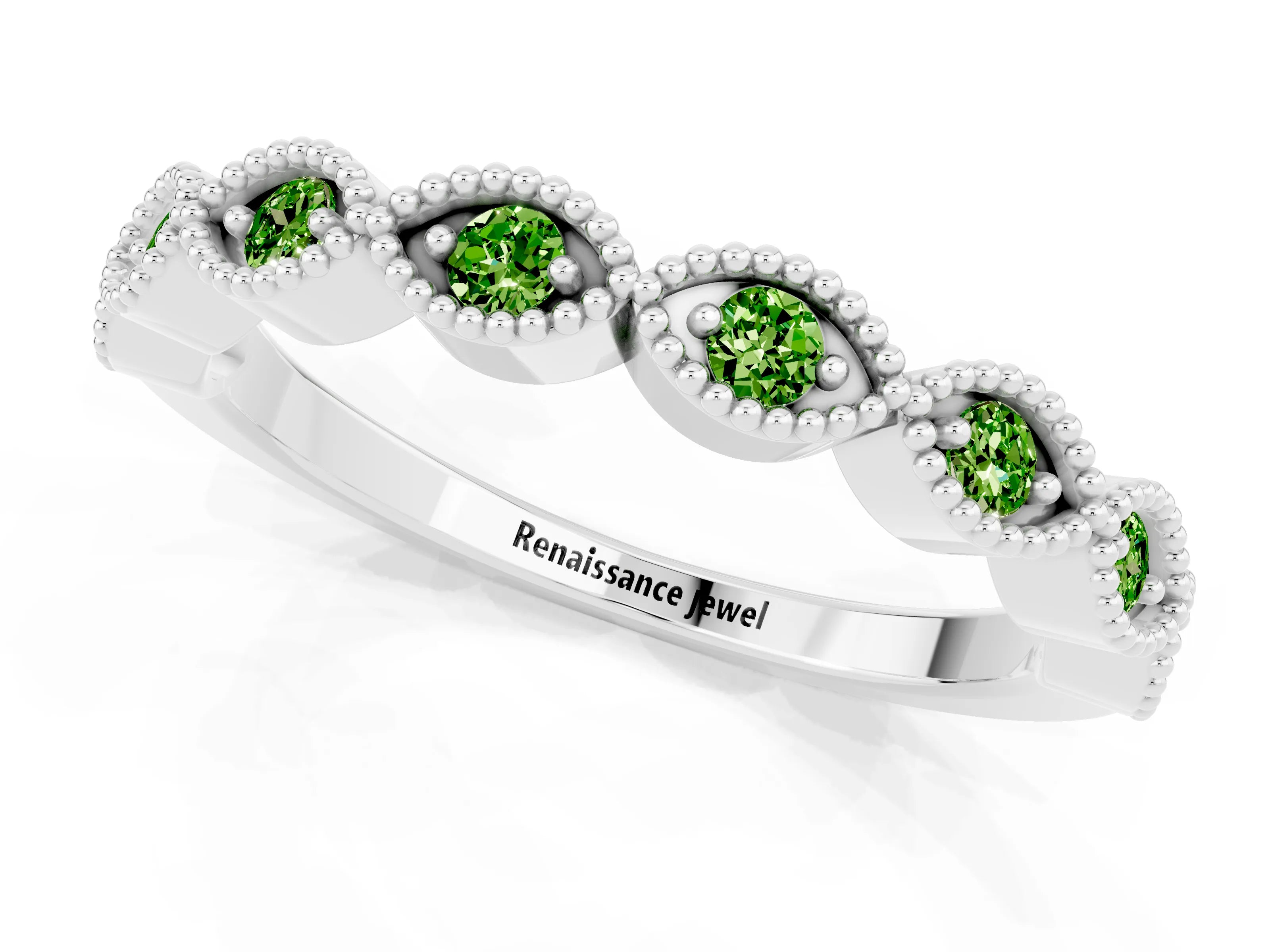 White gold Milgrain Marquise Peridot Half Eternity Band with Bezel Setting_7