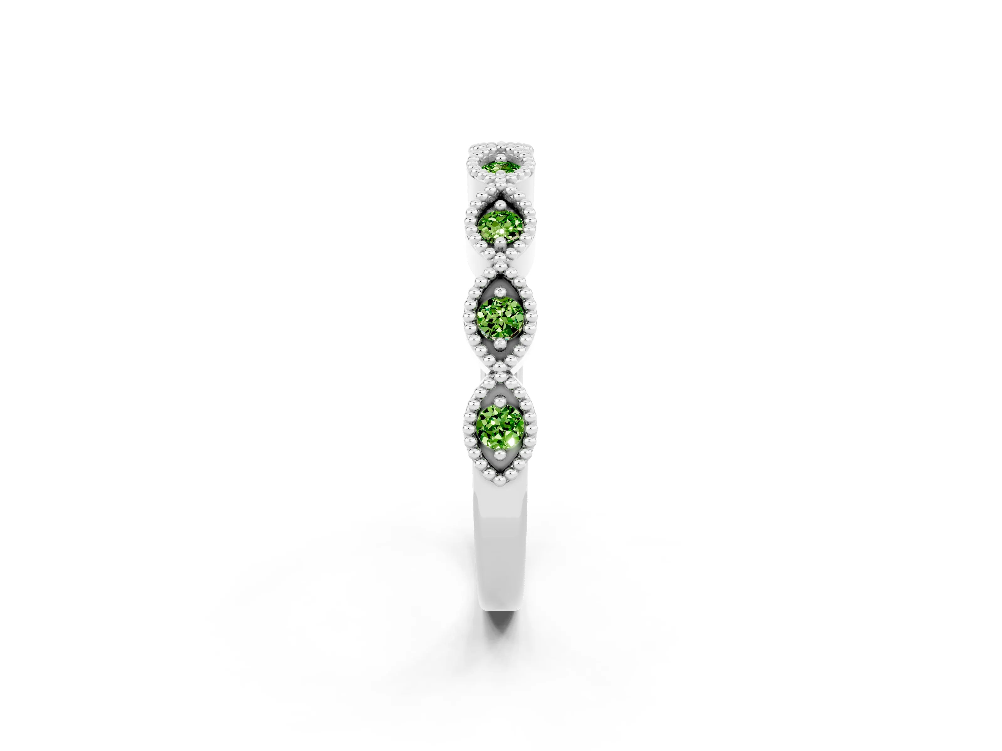 White gold Milgrain Marquise Peridot Half Eternity Band with Bezel Setting_8