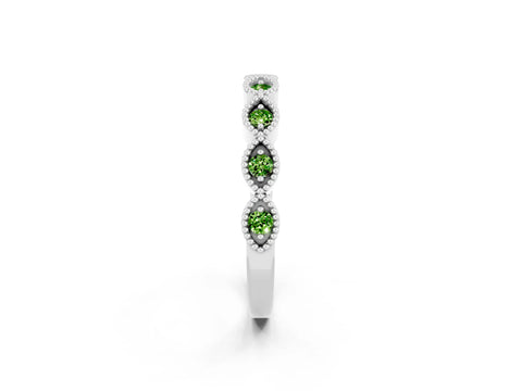 White gold Milgrain Marquise Peridot Half Eternity Band with Bezel Setting_8