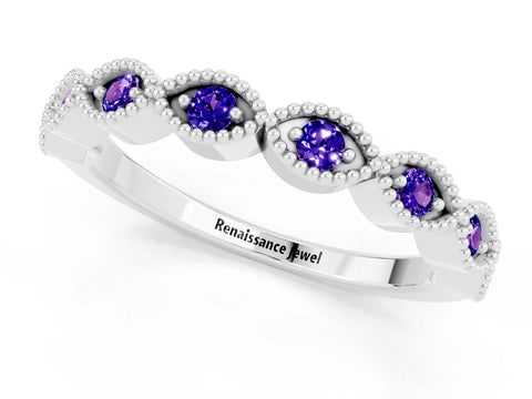 White gold Milgrain Marquise Tanzanite Half Eternity Band with Bezel Setting_7