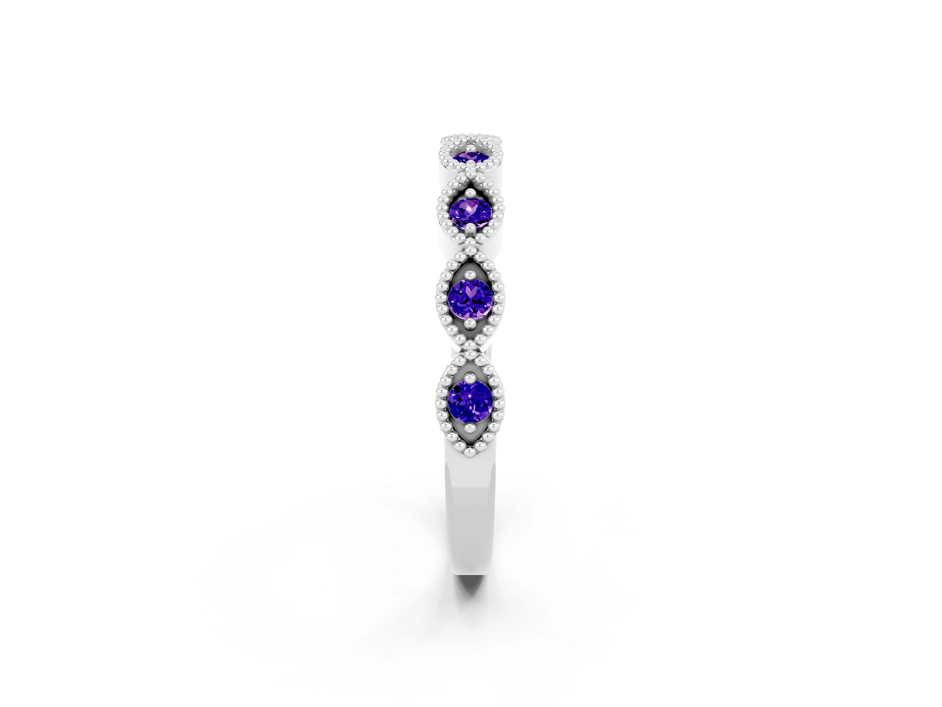 White gold Milgrain Marquise Tanzanite Half Eternity Band with Bezel Setting_8