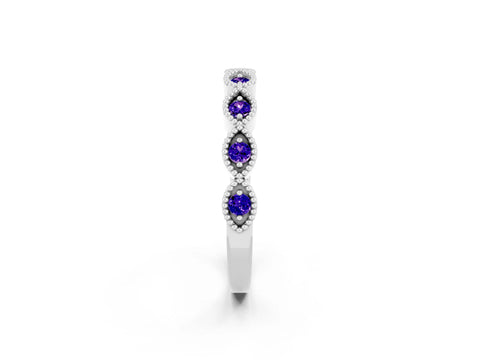 White gold Milgrain Marquise Tanzanite Half Eternity Band with Bezel Setting_8