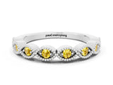 White gold Milgrain Marquise Yellow Sapphire Half Eternity Band with Bezel Setting_38
