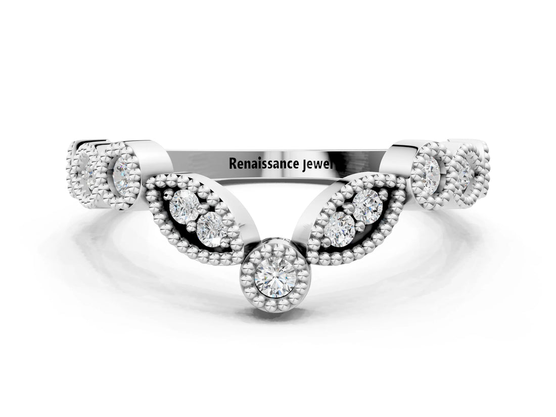 White gold Milgrain Marquise and Round Diamond Half Eternity Band_21