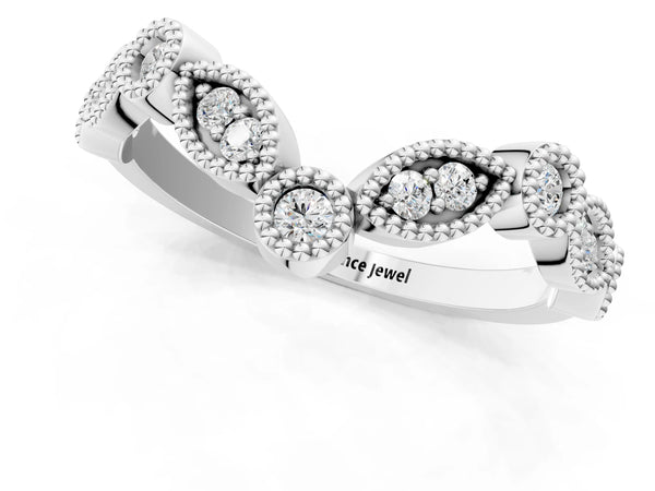 White gold Milgrain Marquise and Round Diamond Half Eternity Band