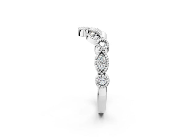 Platinum Milgrain Marquise and Round Diamond Half Eternity Band