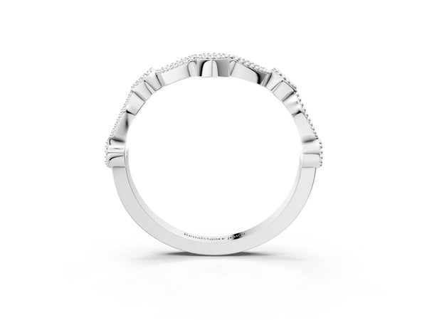 White gold Milgrain Marquise and Round Diamond Half Eternity Band