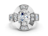 White gold Milgrain Oval Cut Diamond Halo Split Shank Ring_114