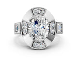 White gold Milgrain Oval Cut Diamond Halo Split Shank Ring_198