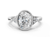 White gold Milgrain Oval Cut Diamond Ring with Tapered Pave Band and Four Prong Setting_3