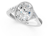 White gold Milgrain Oval Cut Diamond Ring with Tapered Pave Band and Four Prong Setting_4