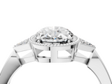 White gold Milgrain Oval Cut Diamond Ring with Tapered Pave Band and Four Prong Setting_7