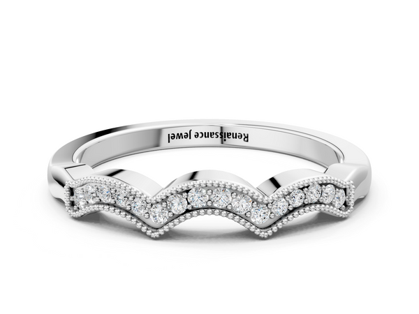 Platinum Milgrain Pavé Round Diamond Curved Band