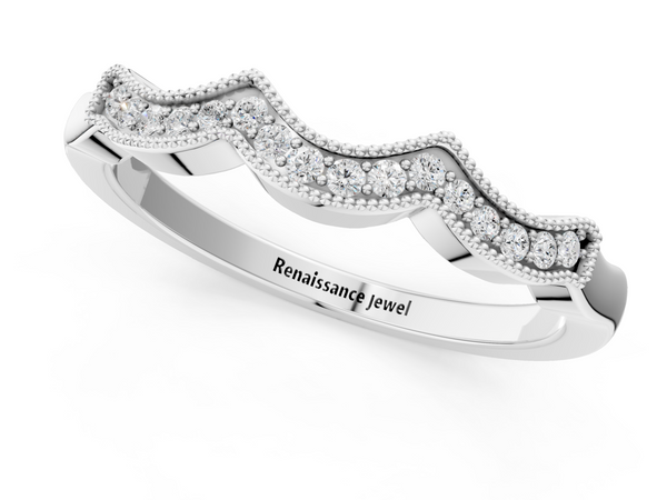 Platinum Milgrain Pavé Round Diamond Curved Band