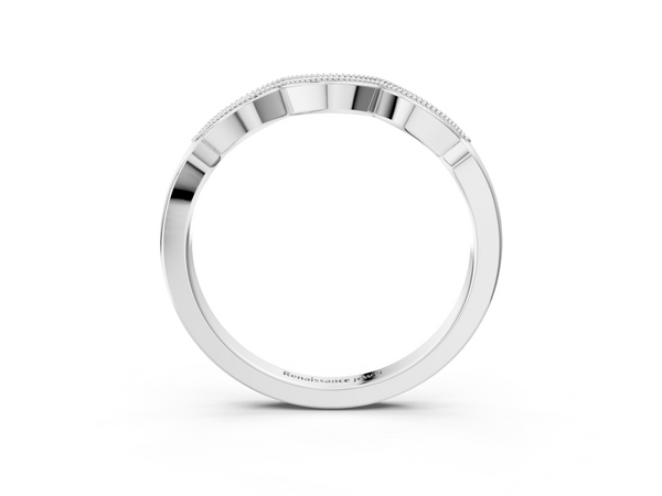 Platinum Milgrain Pavé Round Diamond Curved Band