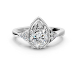 White gold Milgrain Pear Cut Diamond Ring with Tapered Pave Band and Four Prong Setting_3
