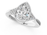 White gold Milgrain Pear Cut Diamond Ring with Tapered Pave Band and Four Prong Setting_4