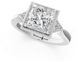 White gold Milgrain Princess Cut Diamond Ring with Tapered Pave Band and Four Prong Setting_4