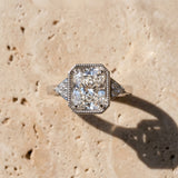 White gold Milgrain Radiant Cut Diamond Ring with Tapered Pave Band and Four Prong Setting_15