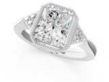 White gold Milgrain Radiant Cut Diamond Ring with Tapered Pave Band and Four Prong Setting_29