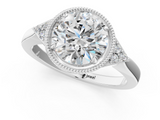 White gold Milgrain Round Cut Diamond Ring with Tapered Pave Band and Four Prong Setting_4