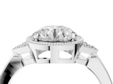 White gold Milgrain Round Cut Diamond Ring with Tapered Pave Band and Four Prong Setting_7