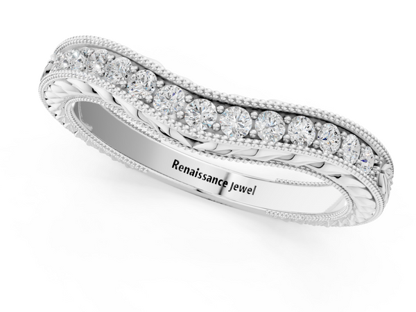 Platinum Milgrain Round Diamond Curved Eternity Band with Pavé Setting