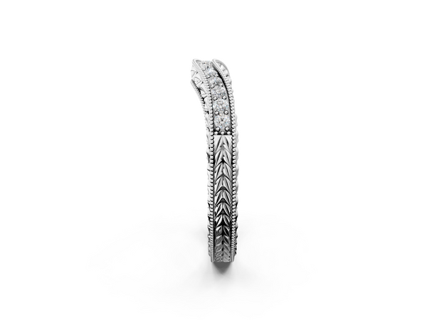 Platinum Milgrain Round Diamond Curved Eternity Band with Pavé Setting