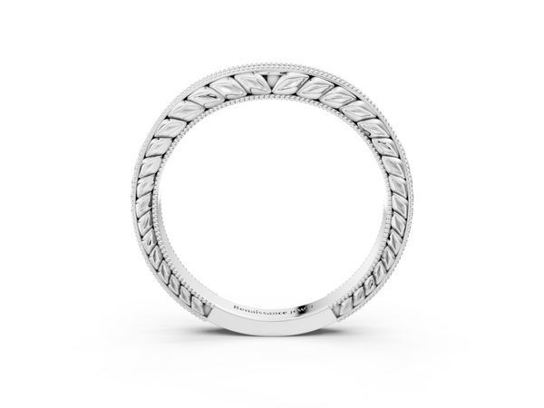 Platinum Milgrain Round Diamond Curved Eternity Band with Pavé Setting