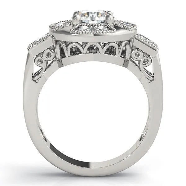 White gold Milgrain Round Diamond Halo Split Shank Ring