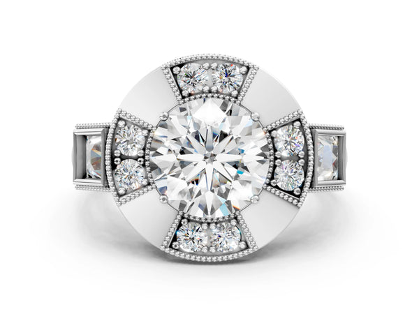 White gold Milgrain Round Diamond Halo Split Shank Ring