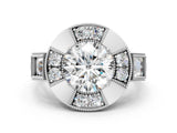White gold Milgrain Round Diamond Halo Split Shank Ring_42