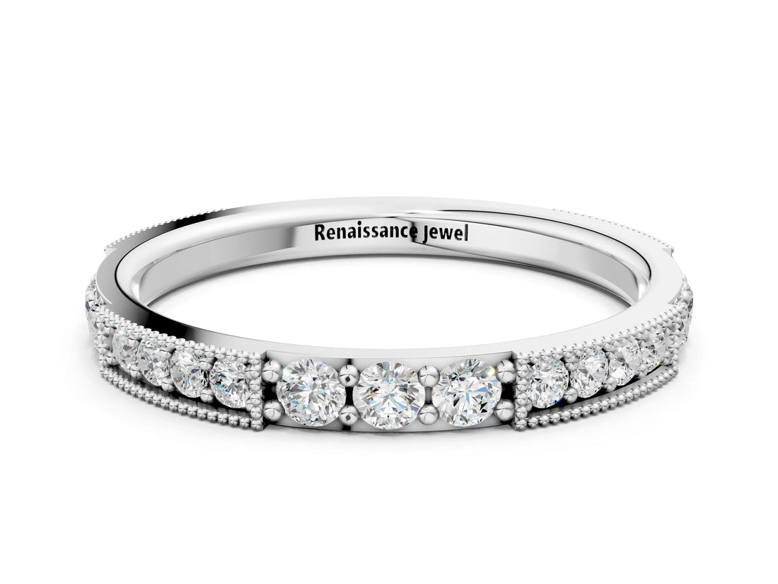 White gold Milgrain Round Diamond Pavé Channel Set White Gold Band_24