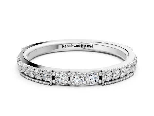 White gold Milgrain Round Diamond Pavé Channel Set White Gold Band