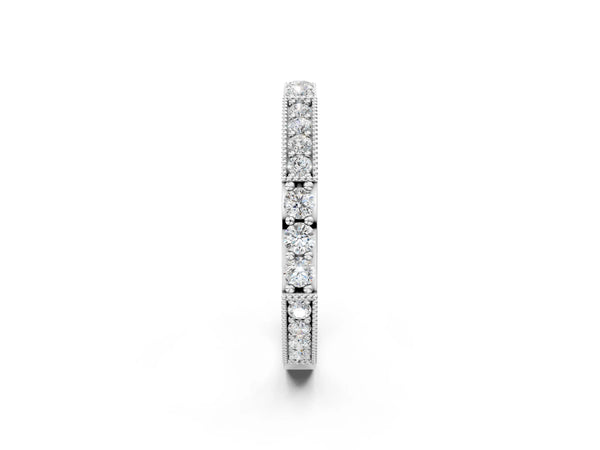 White gold Milgrain Round Diamond Pavé Channel Set White Gold Band