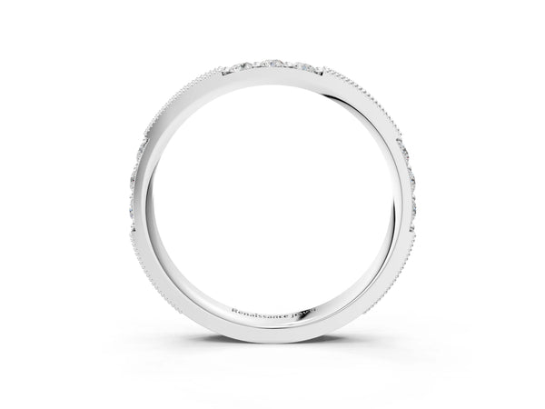 White gold Milgrain Round Diamond Pavé Channel Set White Gold Band