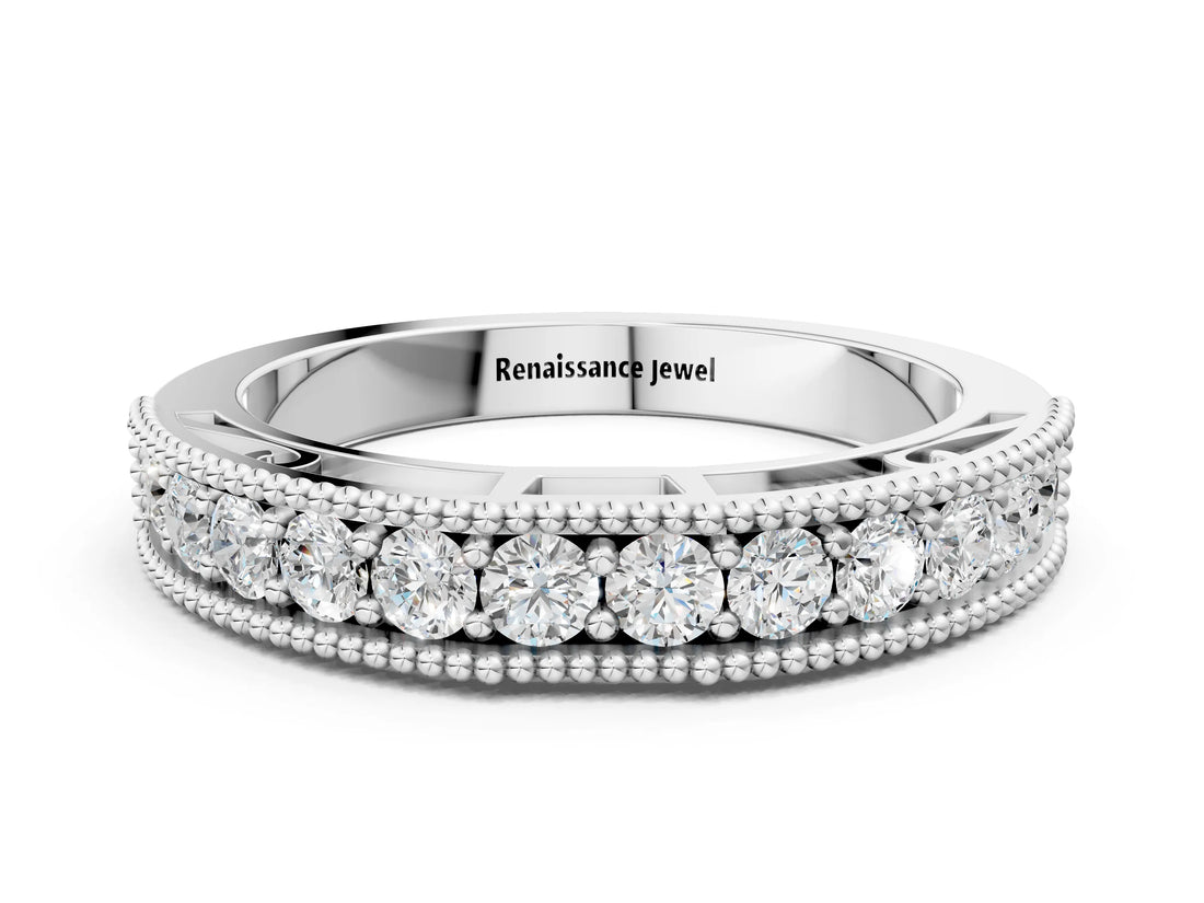 White gold Milgrain Round Diamond Pavé Chevron Band_12